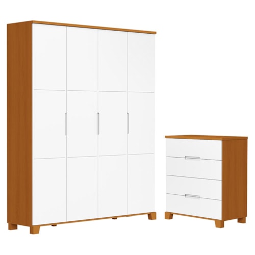 Jogo de Quarto Infantil Luna Max Guarda Roupa 4 Portas e Cômoda 4 Gavetas Branco Fosco/Savana - Reller Móveis