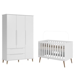 Jogo de Quarto Infantil Lunna Retrô com Guarda Roupa e Berço Branco - Peternella Móveis Jogo de Quarto Infantil Lunna Retrô com Guarda Roupa e Berço Branco - Peternella Móveis