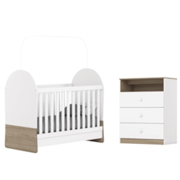 Jogo de Quarto Infantil Magia com Cômoda e Berço Branco/Jequitibá - Móveis Henn 
