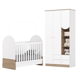 Jogo de Quarto Infantil Magia com Guarda Roupa e Berço Branco/Jequitibá - Móveis Henn 