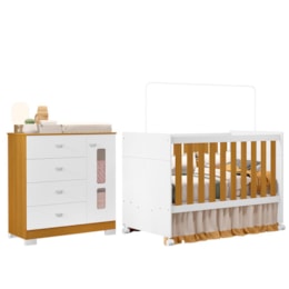 Jogo de Quarto Infantil New Katatau Cômoda e Berço Mini Cama Branco Fosco/Savana - Reller Móveis