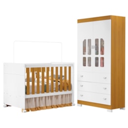 Jogo de Quarto Infantil New Katatau Guarda Roupa e Berço Mini Cama Branco Fosco/Savana - Reller Móveis 