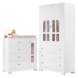 Jogo de Quarto Infantil New Katatau Guarda Roupa e Cômoda Branco Fosco - Reller Móveis