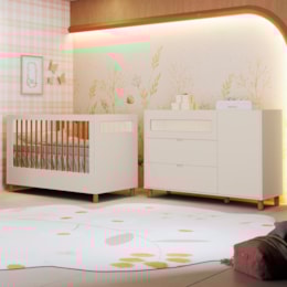 Jogo de Quarto Infantil Ollie Cômoda 1 Porta e Berço Americano Areia Fosco - Reller Móveis