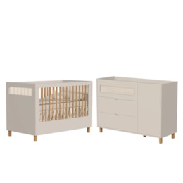 Jogo de Quarto Infantil Ollie Cômoda 1 Porta e Berço Americano Areia Fosco - Reller Móveis