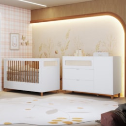 Jogo de Quarto Infantil Ollie Cômoda 1 Porta e Berço Americano Branco Fosco - Reller Móveis 