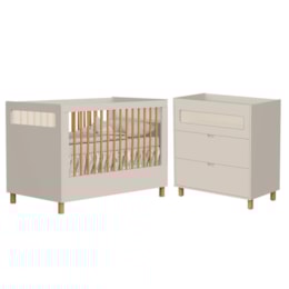 Jogo de Quarto Infantil Ollie Cômoda 3 Gavetas e Berço Americano Areia Fosco - Reller Móveis