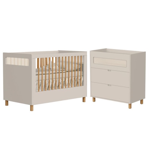 Jogo de Quarto Infantil Ollie Cômoda 3 Gavetas e Berço Americano Areia Fosco - Reller Móveis