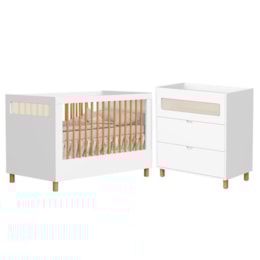 Jogo de Quarto Infantil Ollie Cômoda 3 Gavetas e Berço Americano Branco Fosco - Reller Móveis