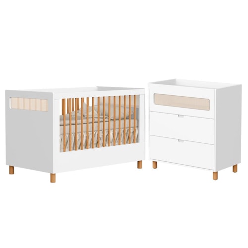 Jogo de Quarto Infantil Ollie Cômoda 3 Gavetas e Berço Americano Branco Fosco - Reller Móveis