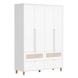 Jogo de Quarto Infantil Ollie Guarda Roupa 4 Portas e Cômoda 1 Porta Branco Fosco - Reller Móveis