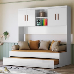 Jogo de Quarto Infantil Ônix Aéreo 4 Portas e Bicama Flex Branco - Peternella Móveis Jogo de Quarto Infantil Ônix Aéreo 4 Portas e Bicama Flex Branco - Peternella Móveis