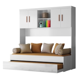 Jogo de Quarto Infantil Ônix Aéreo 4 Portas e Bicama Flex Branco - Peternella Móveis Jogo de Quarto Infantil Ônix Aéreo 4 Portas e Bicama Flex Branco - Peternella Móveis