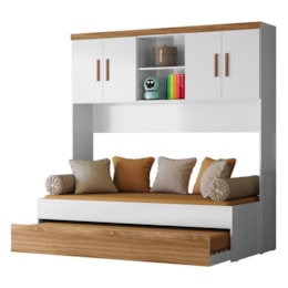 Jogo de Quarto Infantil Ônix Aéreo 4 Portas e Bicama Flex Nature/Branco - Peternella Móveis Jogo de Quarto Infantil Ônix Aéreo 4 Portas e Bicama Flex Nature/Branco - Peternella Móveis