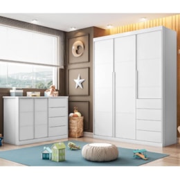 Jogo de Quarto Infantil Pérola com Guarda Roupa e Cômoda Branco - Phoenix Baby   Jogo de Quarto Infantil Pérola com Guarda Roupa e Cômoda Branco - Phoenix Baby