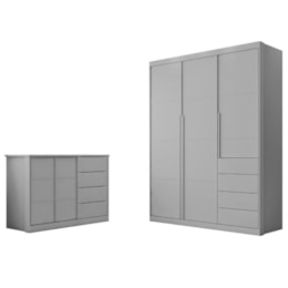 Jogo de Quarto Infantil Pérola com Guarda Roupa e Cômoda Cinza - Phoenix Baby   Jogo de Quarto Infantil Pérola com Guarda Roupa e Cômoda Cinza - Phoenix Baby