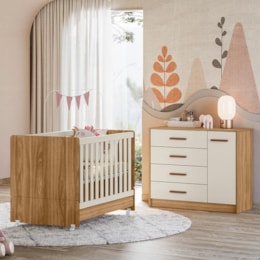 Jogo de Quarto Infantil Pérola Cômoda e Berço Nature/Off White - Peternella Móveis