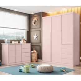 Jogo de Quarto Infantil Pietra com Guarda Roupa e Cômoda Rosê - PR Baby   Jogo de Quarto Infantil Pietra com Guarda Roupa e Cômoda Rosê - PR Baby