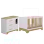 Jogo de Quarto Infantil Popy Retrô Plus Cômoda 1 Porta com Janela e Berço Branco Brilho/Amêndoa - Móveis Peroba