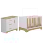 Jogo de Quarto Infantil Popy Retrô Plus Cômoda 1 Porta e Berço Branco Brilho/Amêndoa - Móveis Peroba