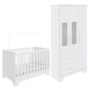 Jogo de Quarto Infantil Popy Retrô Plus Guarda Roupa 3 Portas com Janelas e Berço Branco Brilho - Móveis Peroba
