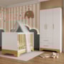 Jogo de Quarto Infantil Popy Retrô Plus Guarda Roupa 3 Portas e Berço Branco Brilho/Amêndoa - Móveis Peroba