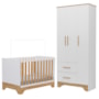 Jogo de Quarto Infantil Popy Retrô Plus Guarda Roupa 3 Portas e Berço Branco Brilho/Amêndoa - Móveis Peroba