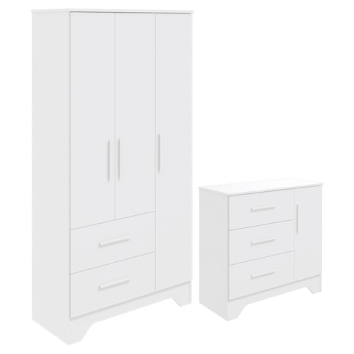 Jogo de Quarto Infantil Popy Retrô Plus Guarda Roupa e Cômoda Branco Brilho - Móveis Peroba