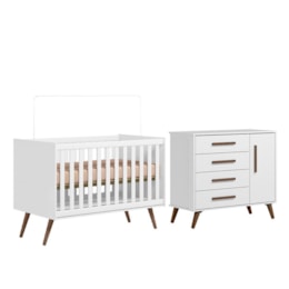 Jogo de Quarto Infantil Q Encanto Retrô com Cômoda e Berço Branco Acetinado - Qmovi Jogo de Quarto Infantil Q Encanto Retrô com Cômoda e Berço Branco Acetinado - Qmovi