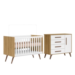 Jogo de Quarto Infantil Q Encanto Retrô com Cômoda e Berço Freijó/Branco Acetinado - Qmovi Jogo de Quarto Infantil Q Encanto Retrô com Cômoda e Berço Freijó/Branco Acetinado - Qmovi