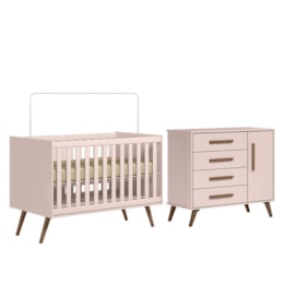 Jogo de Quarto Infantil Q Encanto Retrô com Cômoda e Berço Rosa - Qmovi Jogo de Quarto Infantil Q Encanto Retrô com Cômoda e Berço Rosa - Qmovi