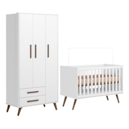 Jogo de Quarto Infantil Q Encanto Retrô com Guarda Roupa e Berço Branco Acetinado - Qmovi Jogo de Quarto Infantil Q Encanto Retrô com Guarda Roupa e Berço Branco Acetinado - Qmovi