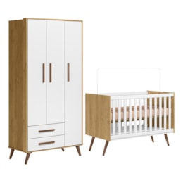 Jogo de Quarto Infantil Q Encanto Retrô com Guarda Roupa e Berço Freijó/Branco Acetinado - Qmovi Jogo de Quarto Infantil Q Encanto Retrô com Guarda Roupa e Berço Freijó/Branco Acetinado - Qmovi