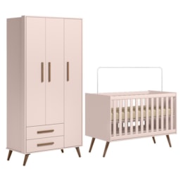 Jogo de Quarto Infantil Q Encanto Retrô com Guarda Roupa e Berço Rosa - Qmovi Jogo de Quarto Infantil Q Encanto Retrô com Guarda Roupa e Berço Rosa - Qmovi