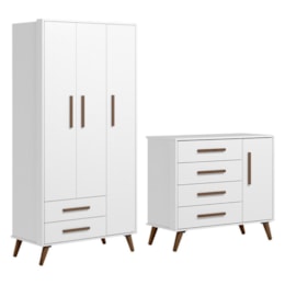 Jogo de Quarto Infantil Q Encanto Retrô com Guarda Roupa e Cômoda Branco Acetinado - Qmovi Jogo de Quarto Infantil Q Encanto Retrô com Guarda Roupa e Cômoda Branco Acetinado - Qmovi