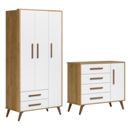 Jogo de Quarto Infantil Q Encanto Retrô com Guarda Roupa e Cômoda Freijó/Branco Acetinado - Qmovi Jogo de Quarto Infantil Q Encanto Retrô com Guarda Roupa e Cômoda Freijó/Branco Acetinado - Qmovi