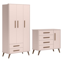 Jogo de Quarto Infantil Q Encanto Retrô com Guarda Roupa e Cômoda Rosa - Qmovi Jogo de Quarto Infantil Q Encanto Retrô com Guarda Roupa e Cômoda Rosa - Qmovi