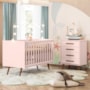 Jogo de Quarto Infantil Q Encanto Retrô Cômoda 4 Gavetas e Berço Rosa - Qmovi