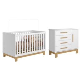 Jogo de Quarto Infantil Q Encanto Slim Cômoda e Berço Mini Cama Branco Acetinado - Qmovi