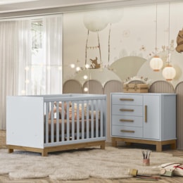 Jogo de Quarto Infantil Q Encanto Slim Cômoda e Berço Mini Cama Cinza Acetinado - Qmovi