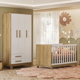 Jogo de Quarto Infantil Q Encanto Slim Guarda Roupa e Berço Mini Cama Freijó/Branco Acetinado - Qmovi Jogo de Quarto Infantil Q Encanto Slim Guarda Roupa e Berço Mini Cama Freijó/Branco Acetinado - Qmovi