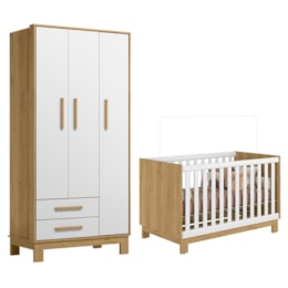 Jogo de Quarto Infantil Q Encanto Slim Guarda Roupa e Berço Mini Cama Freijó/Branco Acetinado - Qmovi Jogo de Quarto Infantil Q Encanto Slim Guarda Roupa e Berço Mini Cama Freijó/Branco Acetinado - Qmovi