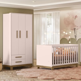 Jogo de Quarto Infantil Q Encanto Slim Guarda Roupa e Berço Mini Cama Rosa Acetinado - Qmovi Jogo de Quarto Infantil Q Encanto Slim Guarda Roupa e Berço Mini Cama Rosa Acetinado - Qmovi