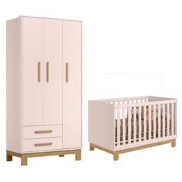 Jogo de Quarto Infantil Q Encanto Slim Guarda Roupa e Berço Mini Cama Rosa Acetinado - Qmovi Jogo de Quarto Infantil Q Encanto Slim Guarda Roupa e Berço Mini Cama Rosa Acetinado - Qmovi