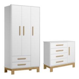 Jogo de Quarto Infantil Q Encanto Slim Guarda Roupa e Cômoda 1 Porta Branco Acetinado - Qmovi Jogo de Quarto Infantil Q Encanto Slim Guarda Roupa e Cômoda 1 Porta Branco Acetinado - Qmovi