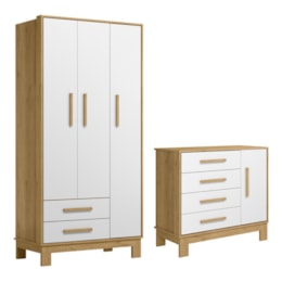 Jogo de Quarto Infantil Q Encanto Slim Guarda Roupa e Cômoda 1 Porta Freijó/Branco Acetinado - Qmovi Jogo de Quarto Infantil Q Encanto Slim Guarda Roupa e Cômoda 1 Porta Freijó/Branco Acetinado - Qmovi