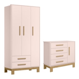 Jogo de Quarto Infantil Q Encanto Slim Guarda Roupa e Cômoda 1 Porta Rosa Acetinado - Qmovi Jogo de Quarto Infantil Q Encanto Slim Guarda Roupa e Cômoda 1 Porta Rosa Acetinado - Qmovi