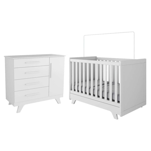 Jogo de Quarto Infantil Retrô Cômoda e Berço Branco Brilho - Móveis Peroba
