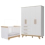 Jogo de Quarto Infantil Retrô Guarda Roupa e Berço Branco Brilho/Amêndoa - Móveis Peroba