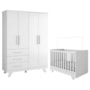 Jogo de Quarto Infantil Retrô Guarda Roupa e Berço Branco Brilho - Móveis Peroba